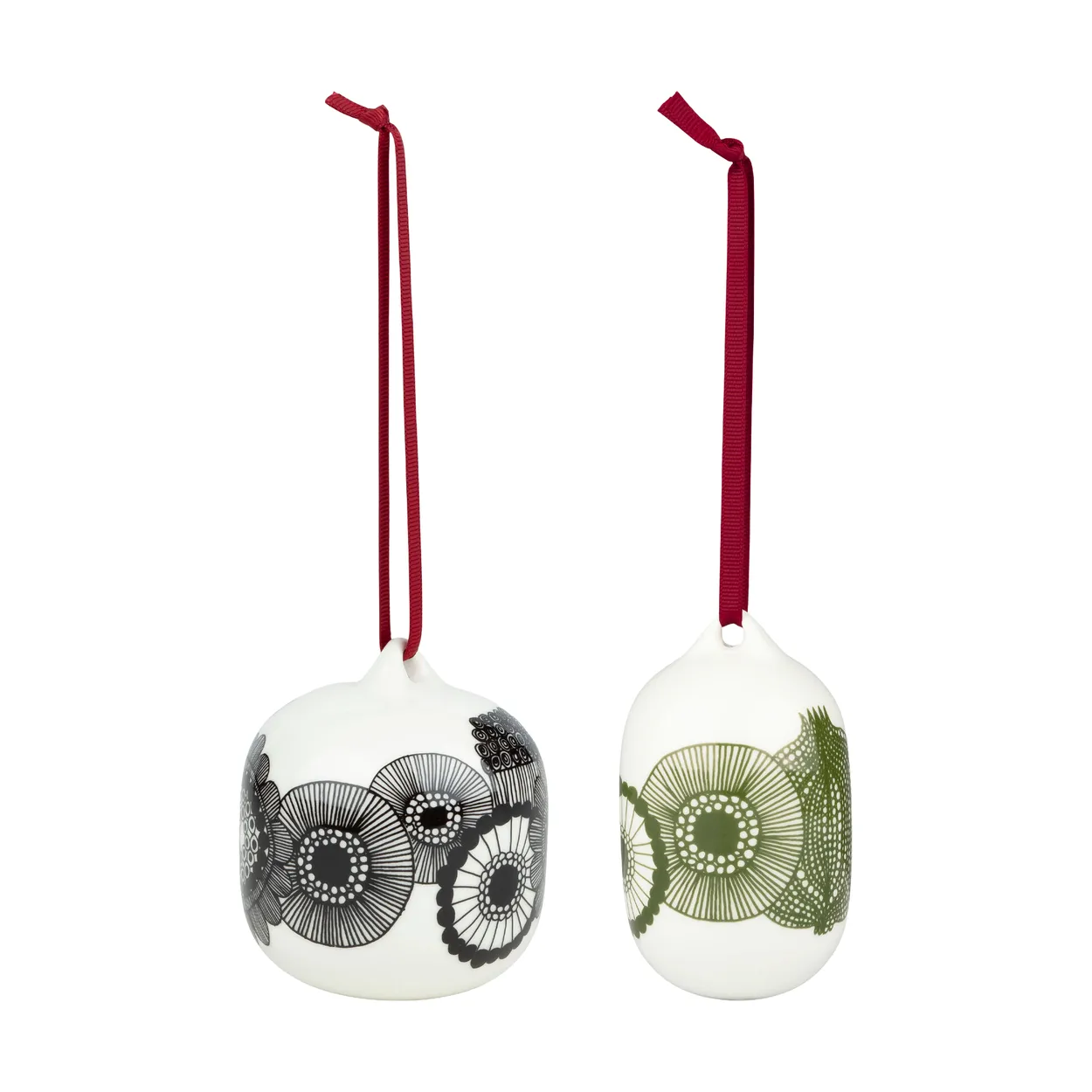 Marimekko Siirtolapuutarha joulupallot 2025 2 osaa Valkoinen musta vihreä