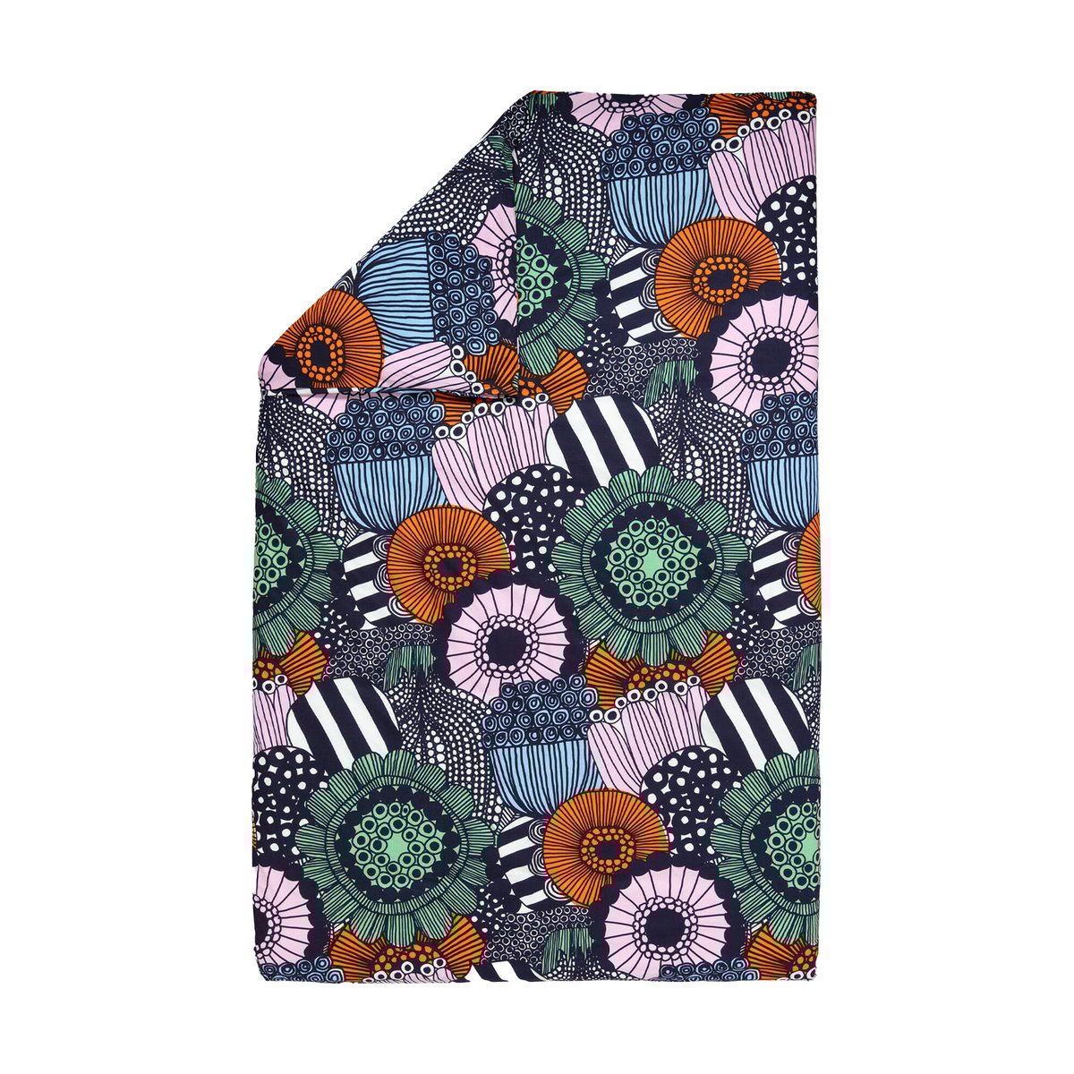 Marimekko Siirtolapuutarha pussilakana 240x220 cm. White-dark blue-orange