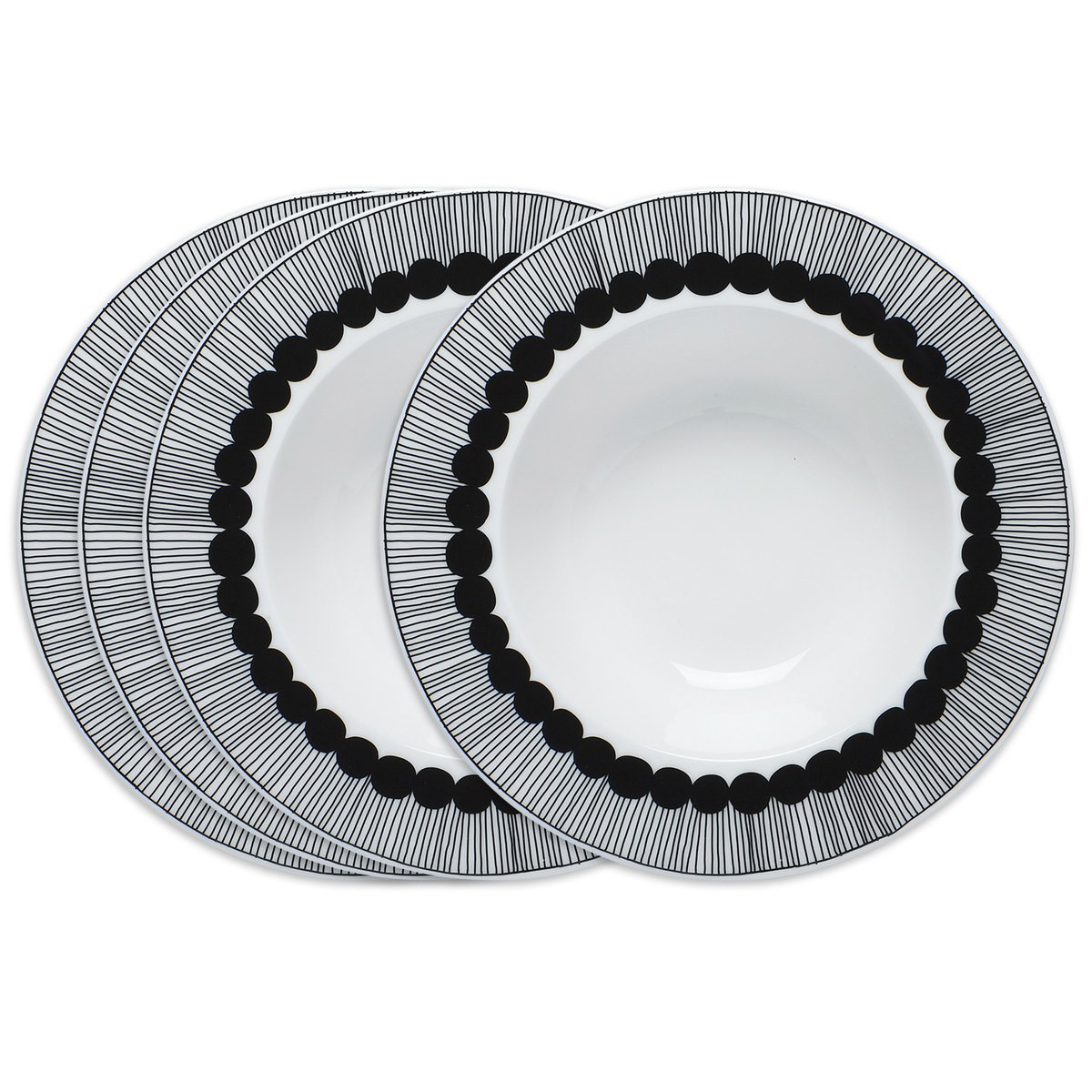 Marimekko Siirtolapuutarha syvä lautanen 20 cm 4 kpl musta musta-valkoinen