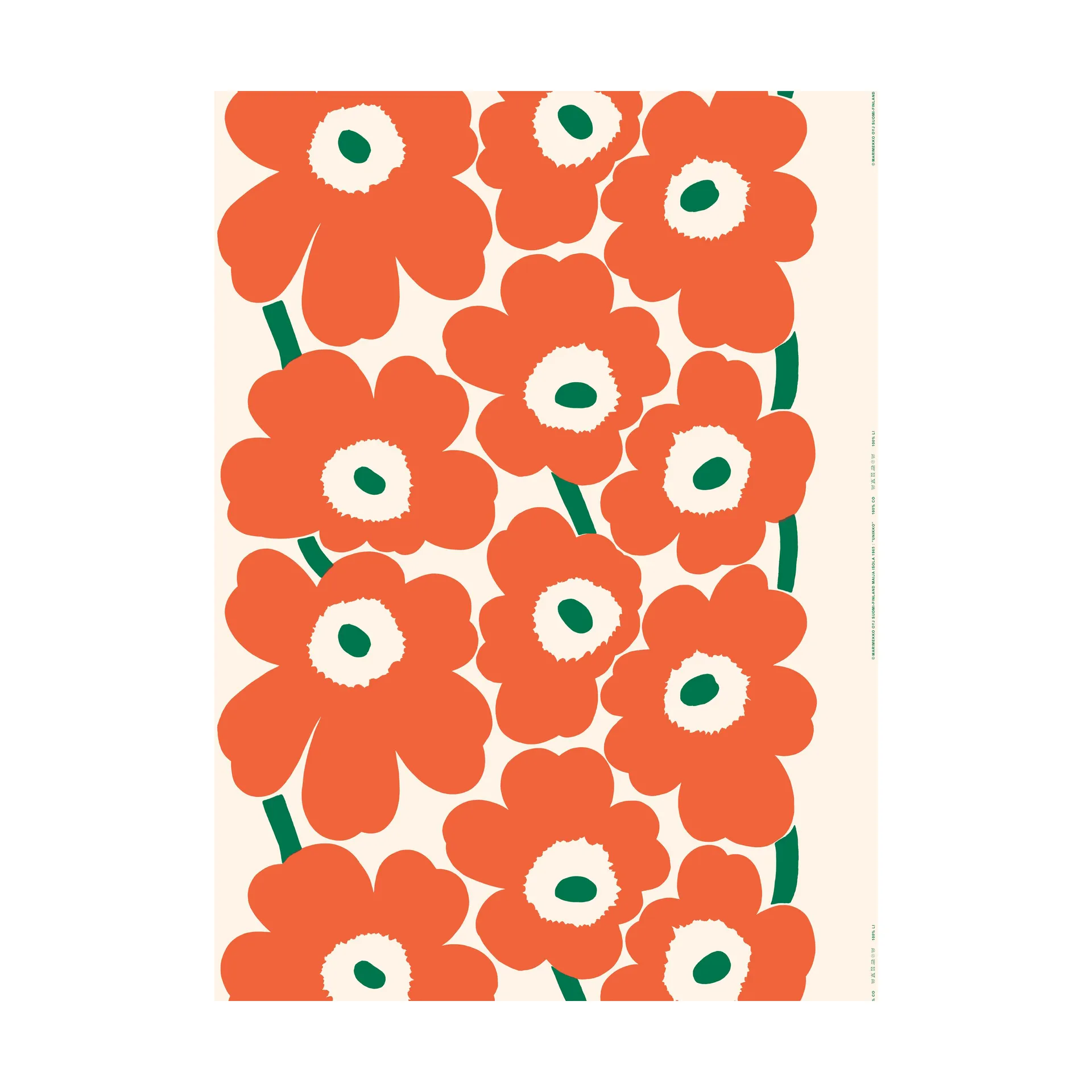 Unikko kangas heavyweight puuvillasatiini, Cotton-orange-green Marimekko