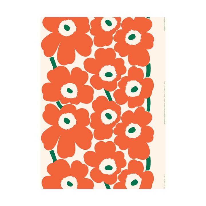 Unikko kangas heavyweight puuvillasatiini, Cotton-orange-green Marimekko