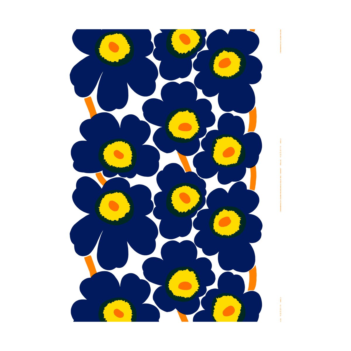 Marimekko Unikko kangas tummansininen Tummansininen-keltainen