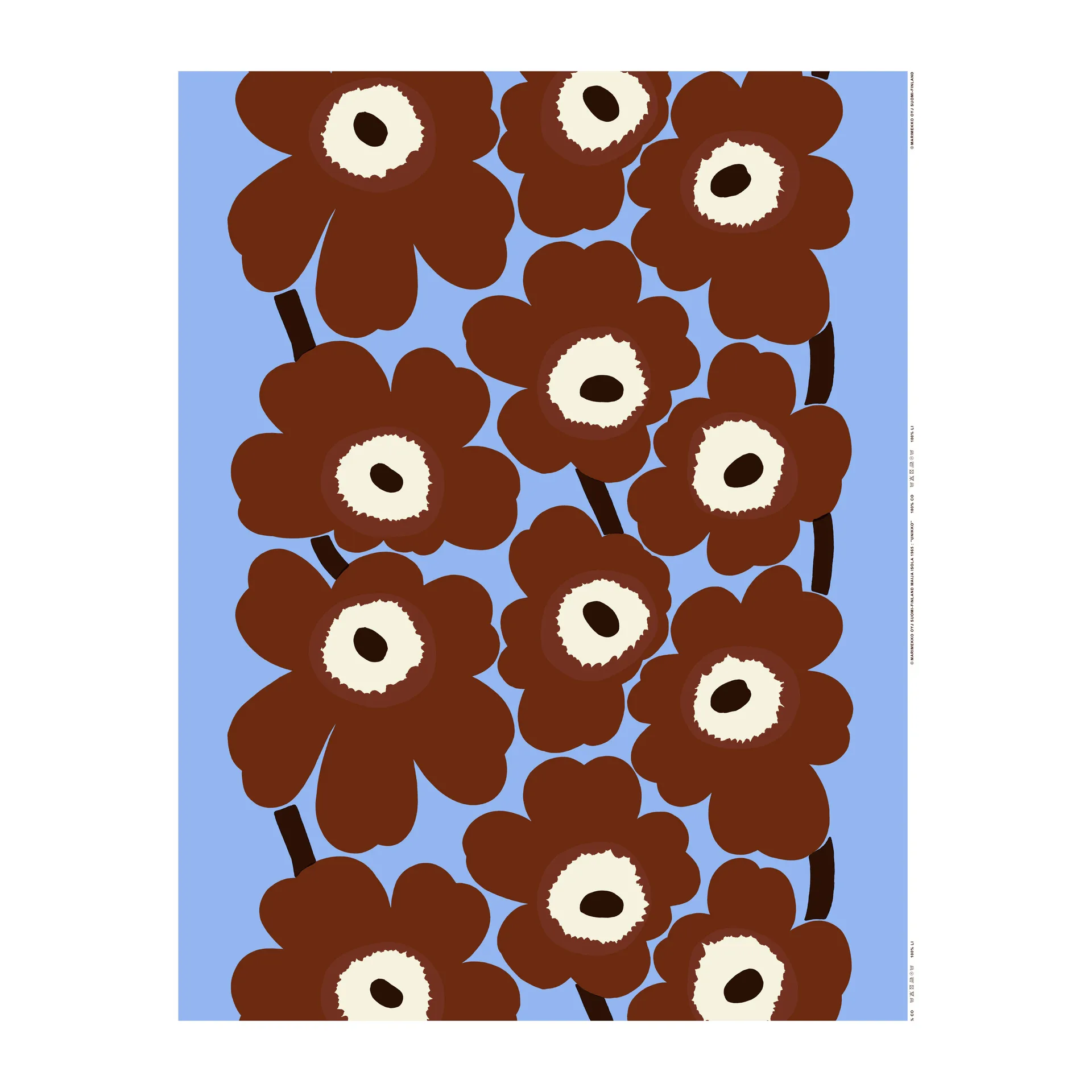 Unikko kangas, Vaaleansininen-ruskea-luonnonvalkoinen Marimekko