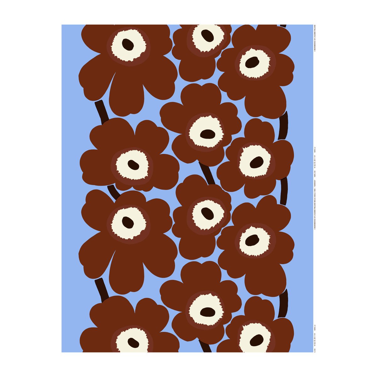 Marimekko Unikko kangas Vaaleansininen-ruskea-luonnonvalkoinen