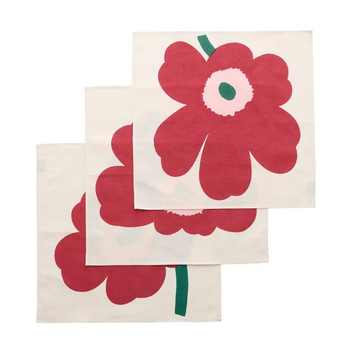Unikko kangasservetti - Off white-cranberry-rose, 45x45 cm, 3 kpl - Marimekko