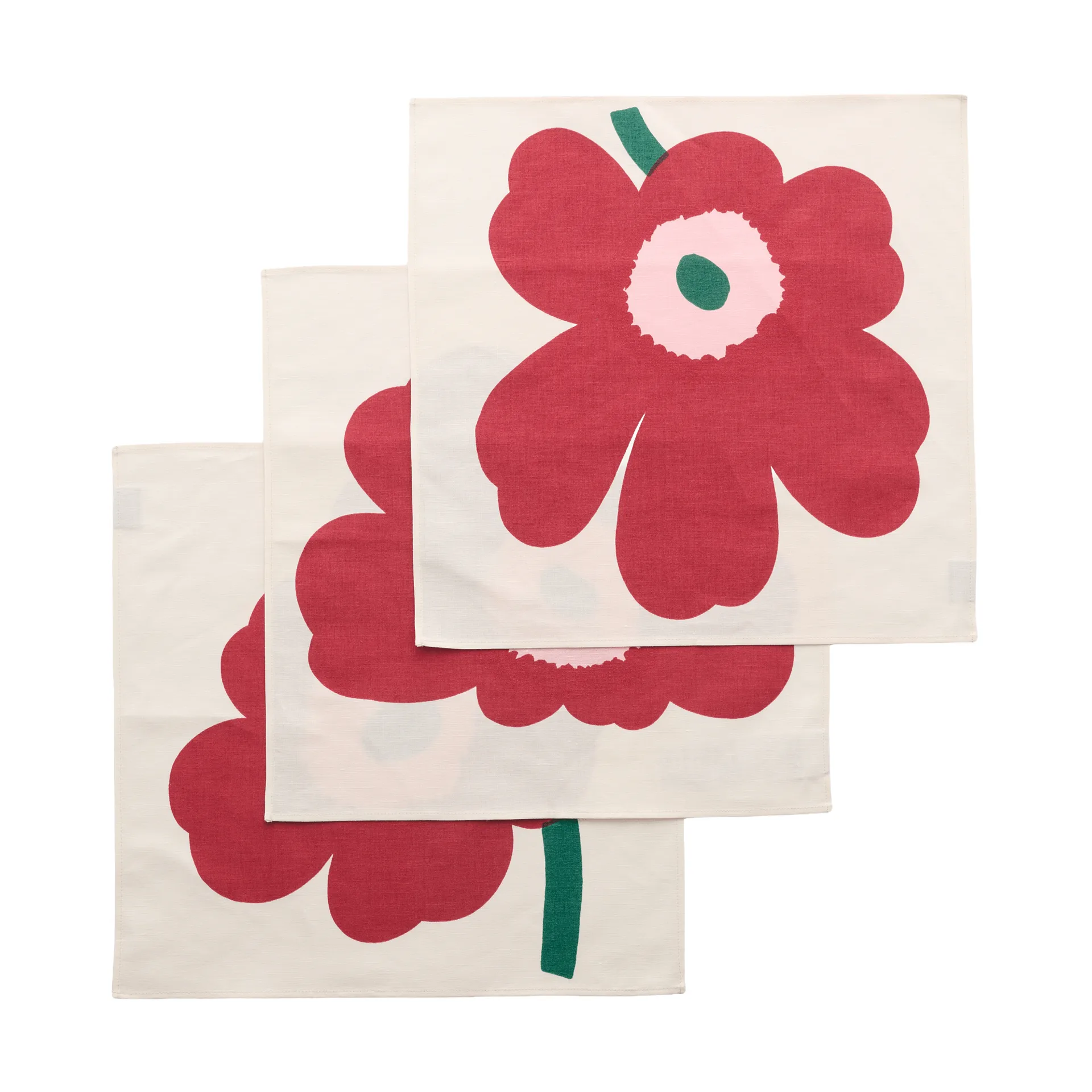 Unikko kangasservietti, Off white-cranberry-rose, 45x45 cm, 3 kpl Marimekko