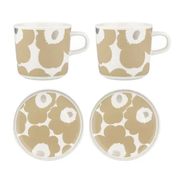 Unikko kuppi lautasella 20 cl 2-pakkaus - Beige-valkoinen - Marimekko