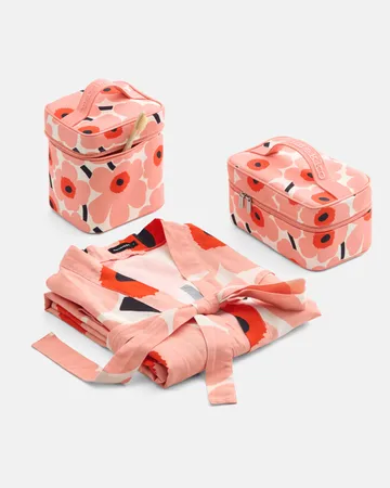 Unikko kylpytakki L/XL - Off white-koralli-oranssinpunainen-hiili - Marimekko