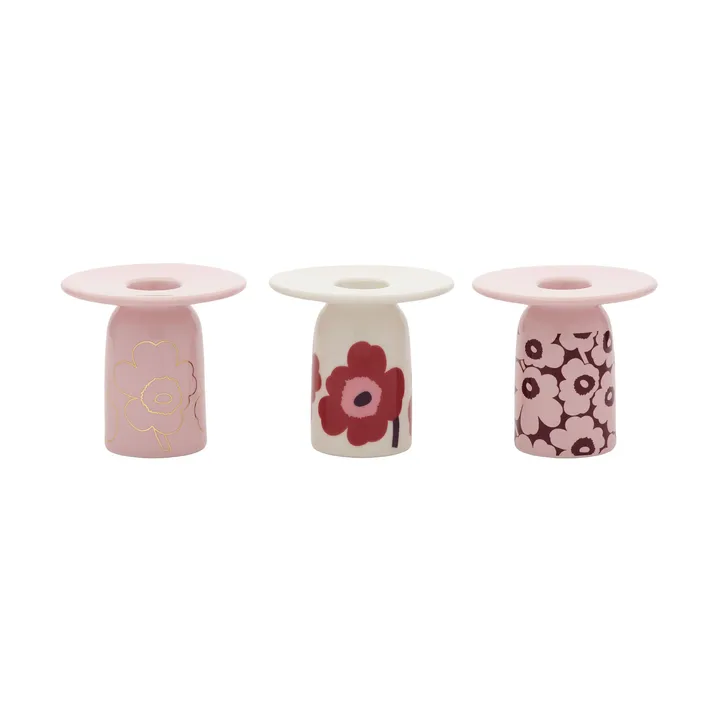 Unikko kynttilänjalka - Pink-white-burgundy-gold, 3 osaa - Marimekko
