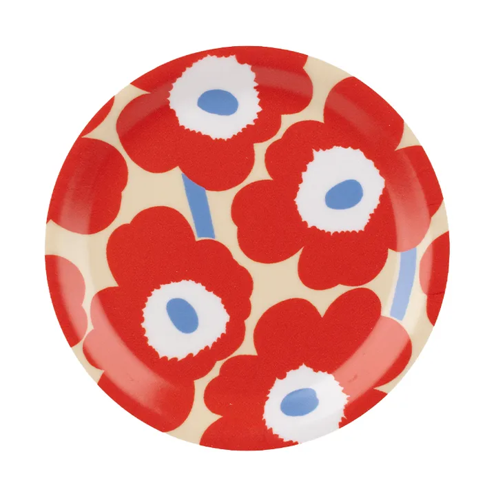 Unikko lasinalunen - Melon-orange red-light blue-off white, Ø11 cm - Marimekko