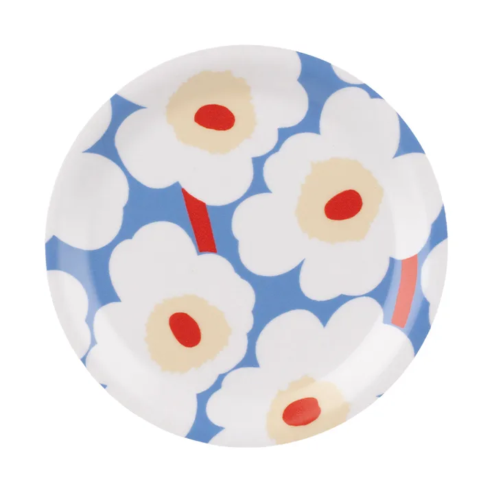 Unikko lasinalunen - Vaaleansininen-off white-meloni-oranssinpunainen, Ø11 cm - Marimekko