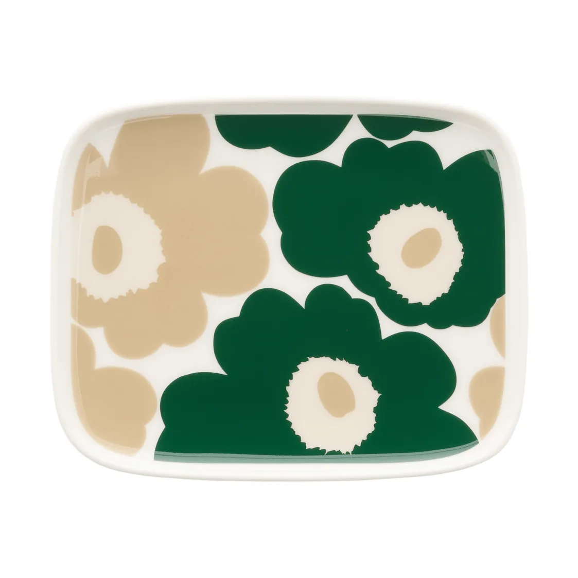 Unikko lautanen 12x15 cm, White-dark green-beige-light sand Marimekko