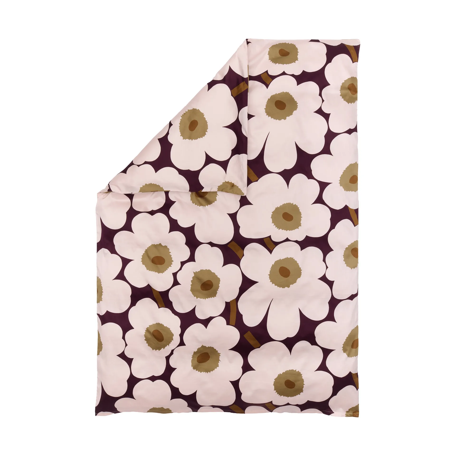 Unikko-pussilakana satiinia 150x210 cm, Plum-pink-elmwood-toffee Marimekko
