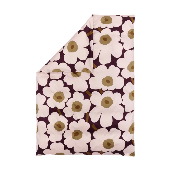 Unikko-pussilakana satiinia 150x210 cm - Plum-pink-elmwood-toffee - Marimekko