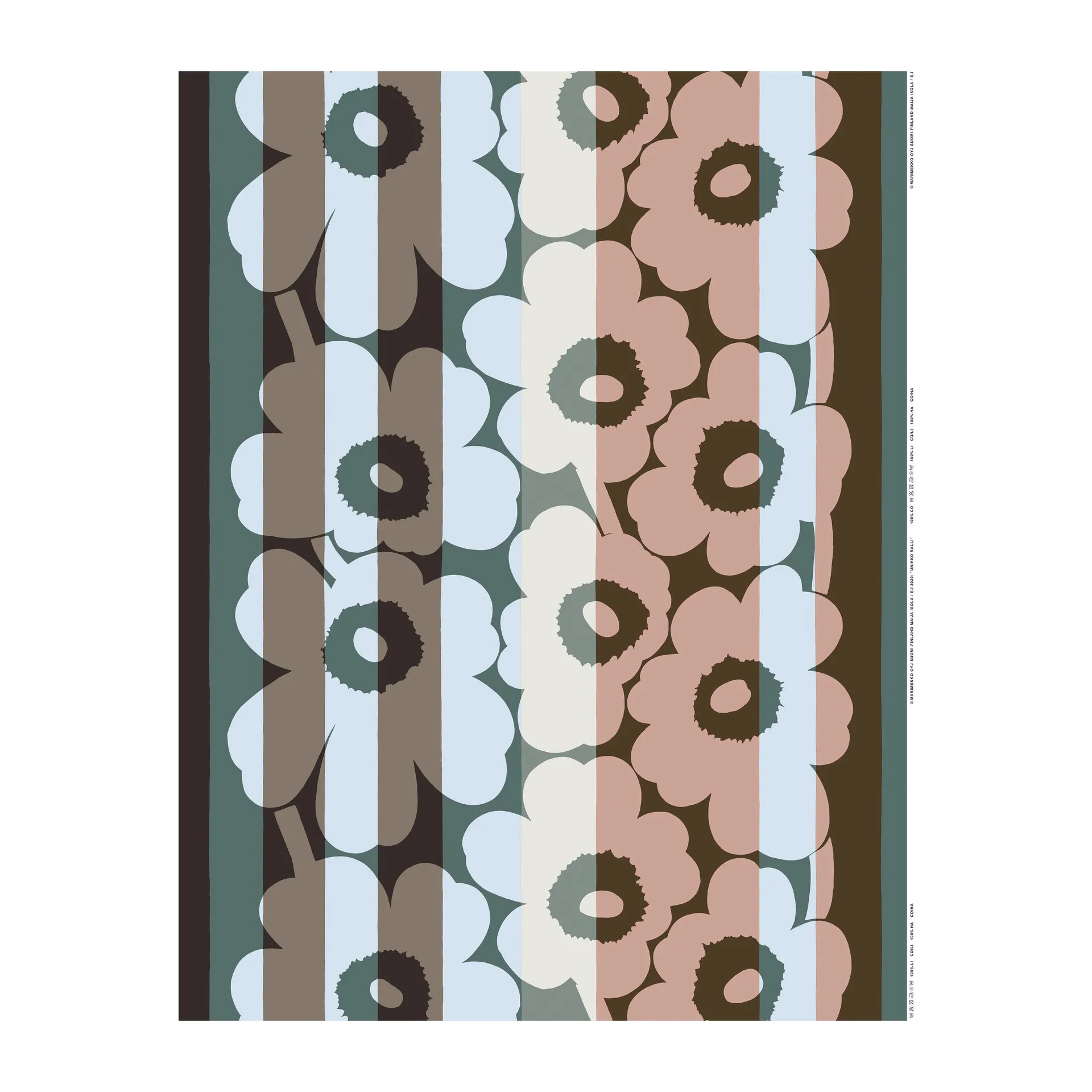 Unikko Ralli -kangas, Brown-petrol-light red Marimekko