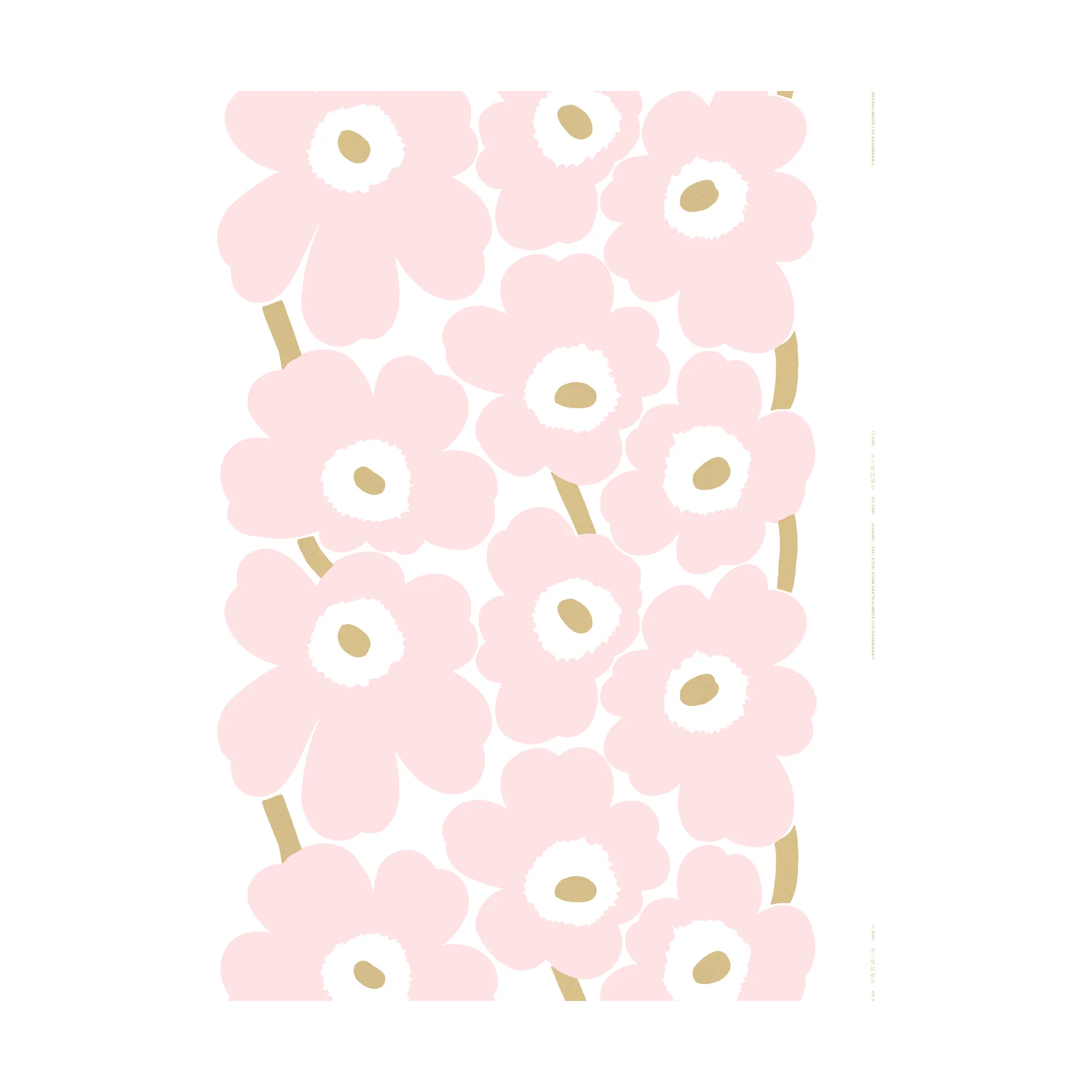 Unikko satiinikangas, White-Light pink-gold Marimekko