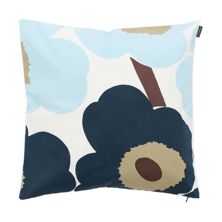 Unikko tyynynpäällinen 50x50 cm - White-blueberry-cold blue-dark brown - Marimekko