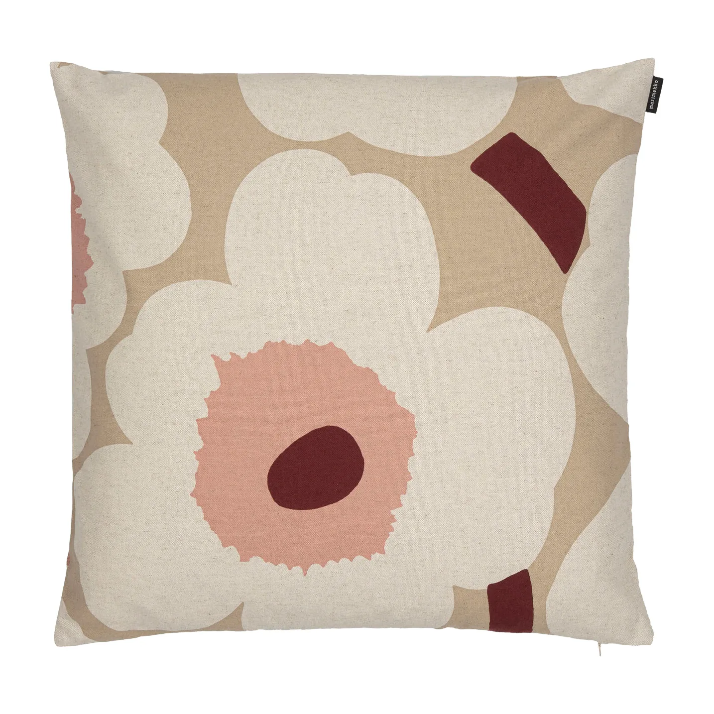 Unikko tyynynpäällinen beige-pellava-vaaleanpunainen, 50 x 50 cm Marimekko