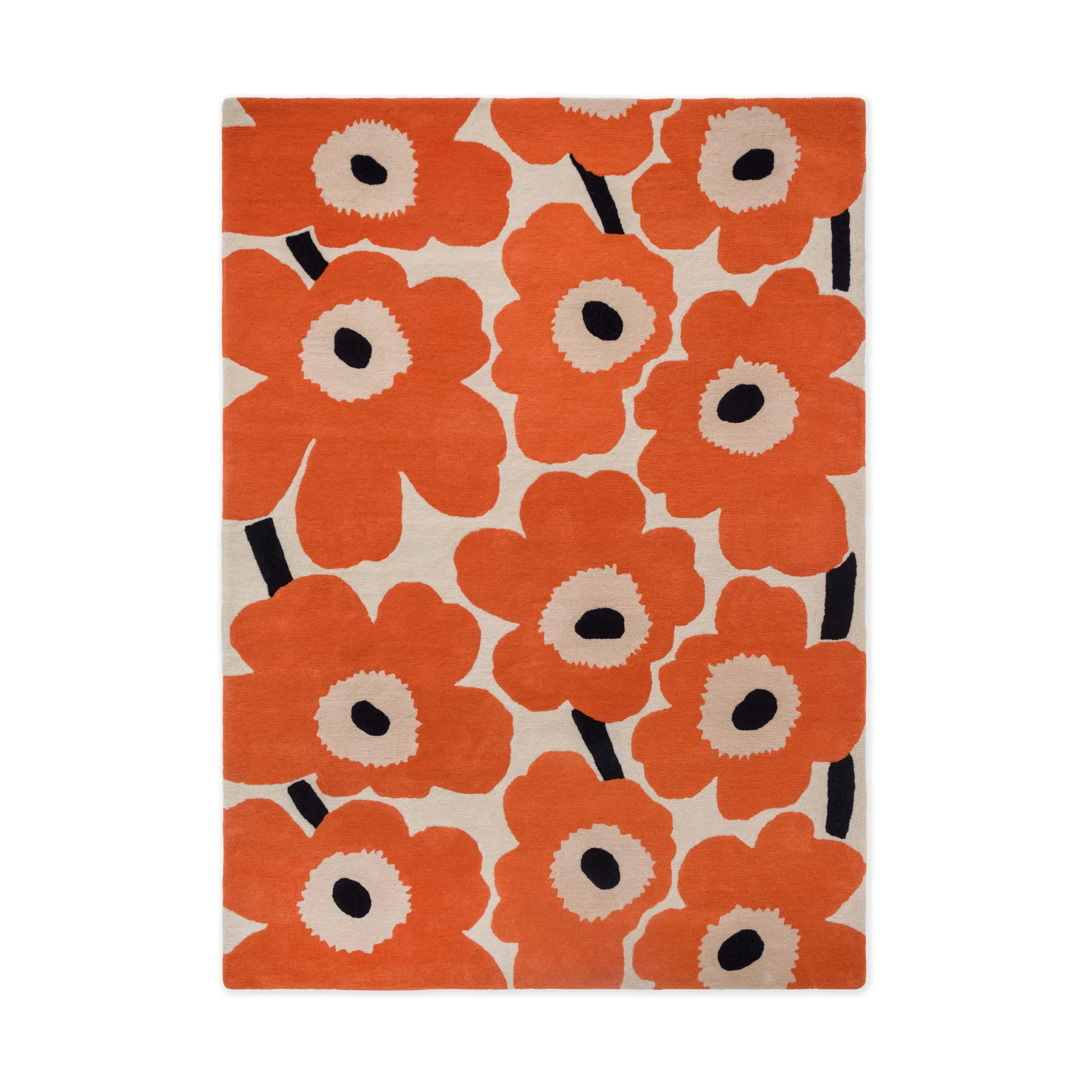 Unikko villamatto, Orange Red, 250x350 cm Marimekko