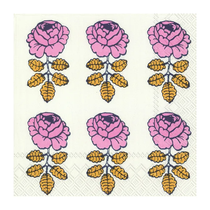 Vihkiruusu servetti 33 x 33 cm 20-pakkaus, Valkoinen Marimekko
