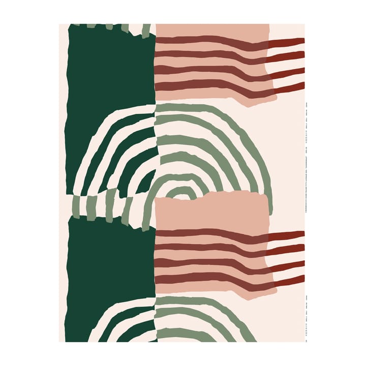 Vuosirenkaat kangas puuvilla-pellava, Beige-Vihreä-ljusröd Marimekko