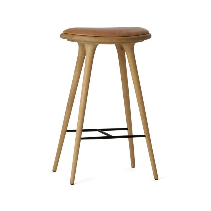 Mater high stool baarijakkara korkea 74 cm - nahka luonnonvärinen, saippuoitu tammiteline - Mater