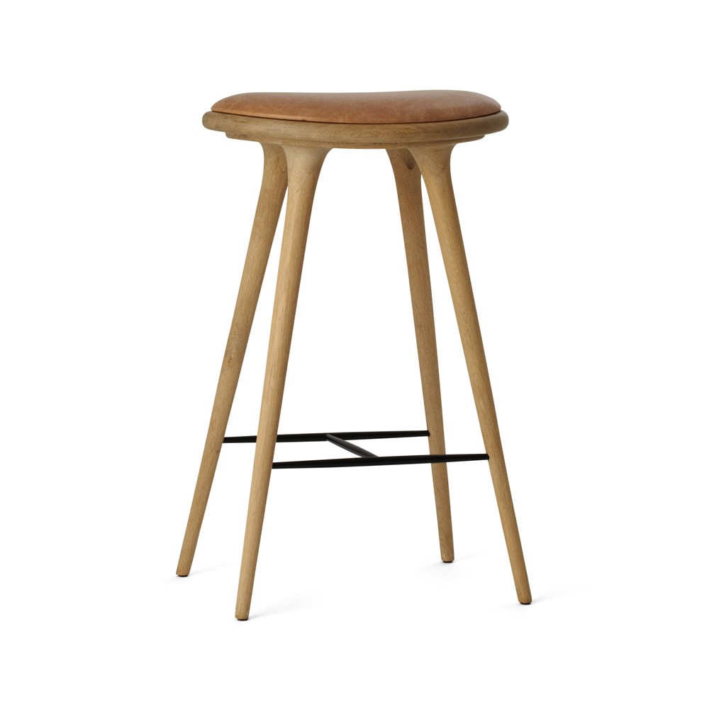 Mater high stool baarijakkara korkea 74 cm nahka luonnonvärinen, saippuoitu tammiteline