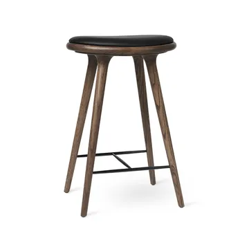 Mater high stool baarijakkara korkea 74 cm - nahka musta, ruskeaksi petsattu tammiteline - Mater