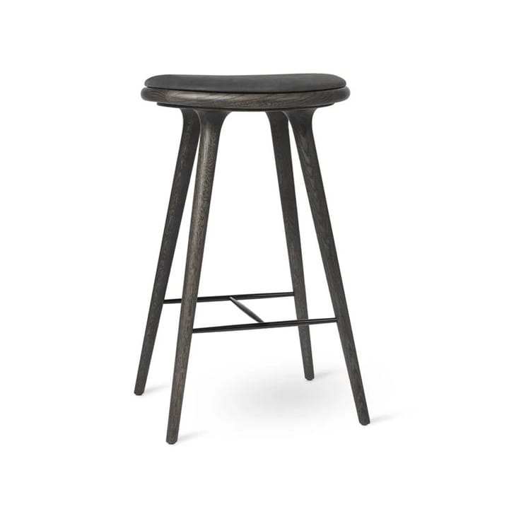 Mater high stool baarijakkara korkea 74 cm - nahka musta, teline sirkagreyn väristä tammea - Mater