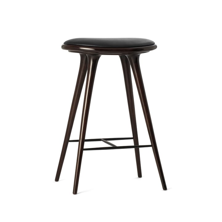 Mater high stool baarijakkara matala 69 cm - nahka musta, ruskeaksi petsattu pyökkiteline - Mater
