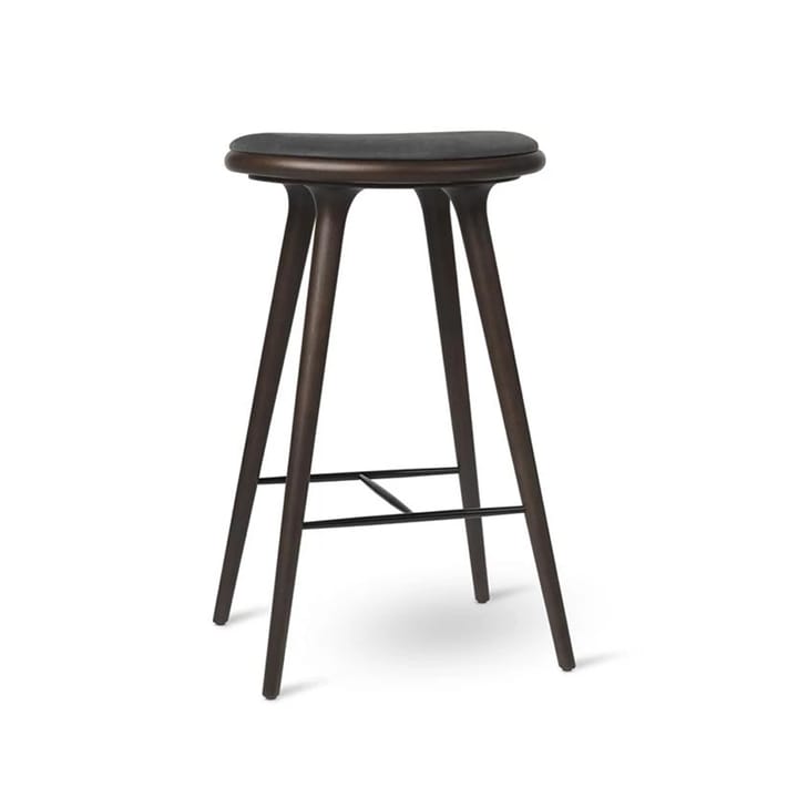 Mater high stool baarijakkara matala 69 cm - nahka musta, ruskeaksi petsattu tammiteline - Mater