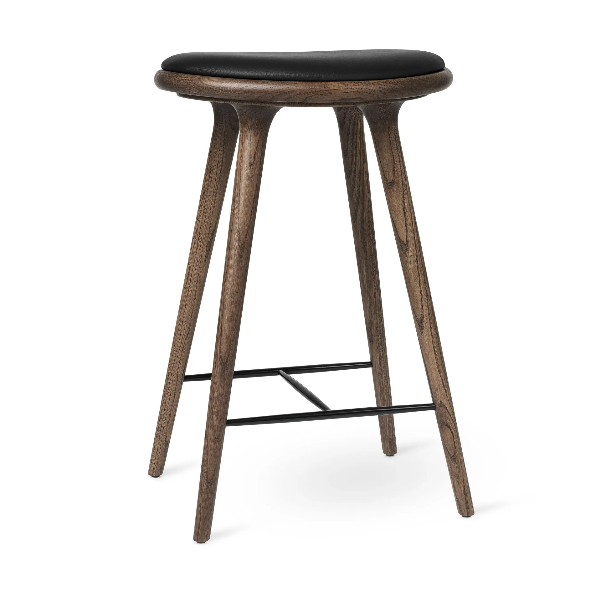 Mater high stool baarijakkara matala 69 cm, nahka musta, ruskeaksi petsattu tammiteline Mater
