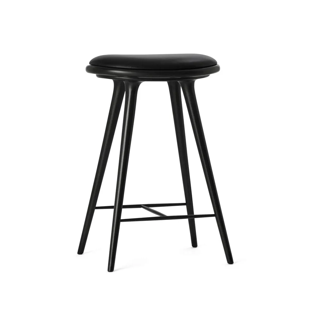 Mater high stool baarijakkara matala 69 cm, nahka musta, teline mustaksi petsattua pyökkiä Mater