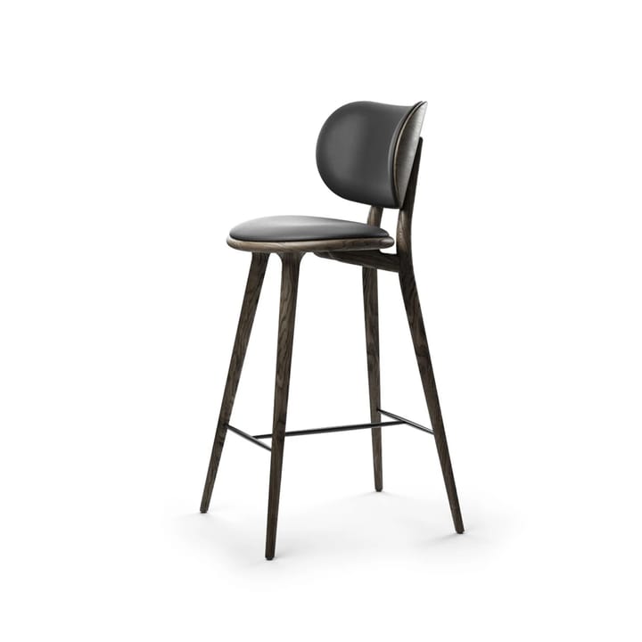 Mater High Stool Backrest -baarituoli korkea - nahka musta, sirka grey tammiteline - Mater