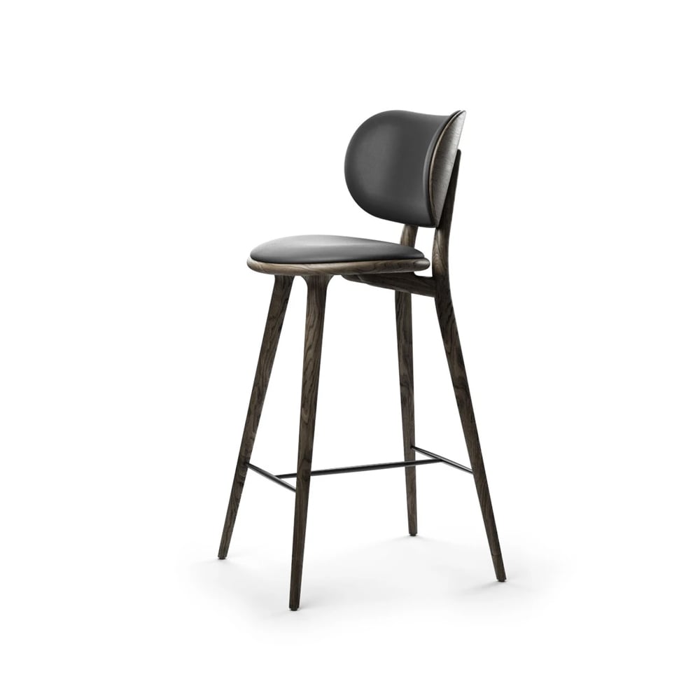 Mater High Stool Backrest -baarituoli korkea nahka musta, sirka grey tammiteline