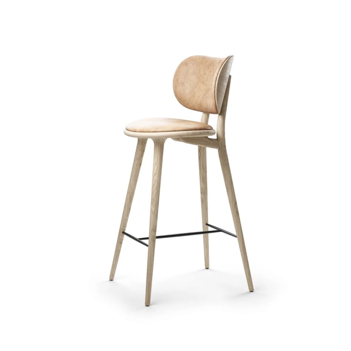 Mater High Stool Backrest -baarituoli matala - nahka natural, mattalakattu tammiteline - Mater