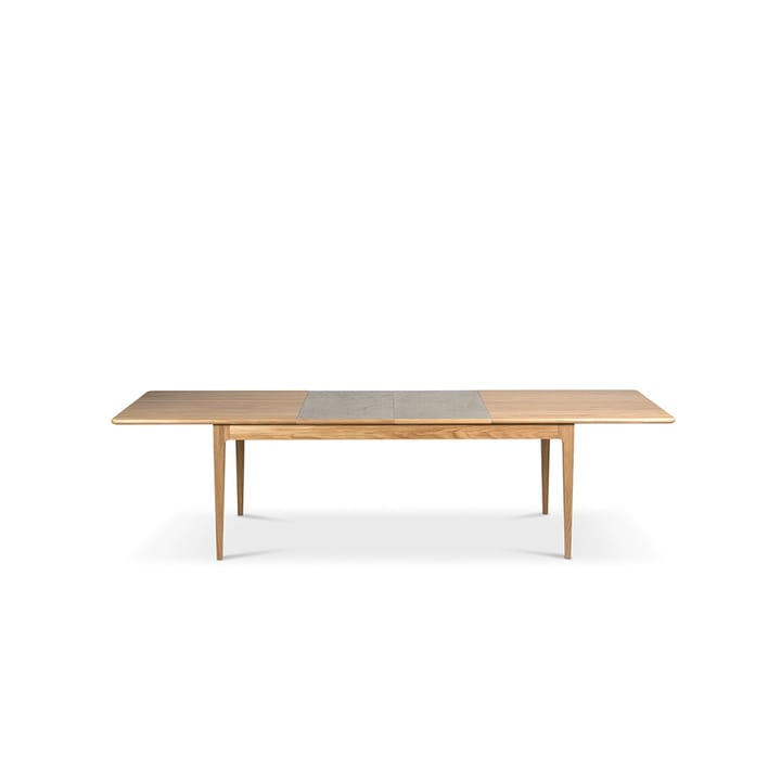 Höllviken ruokapöytä - tammi valkoinen pigmenttilakka, 2 jatkolevyä, kalkkikivi á 50 cm - Mavis