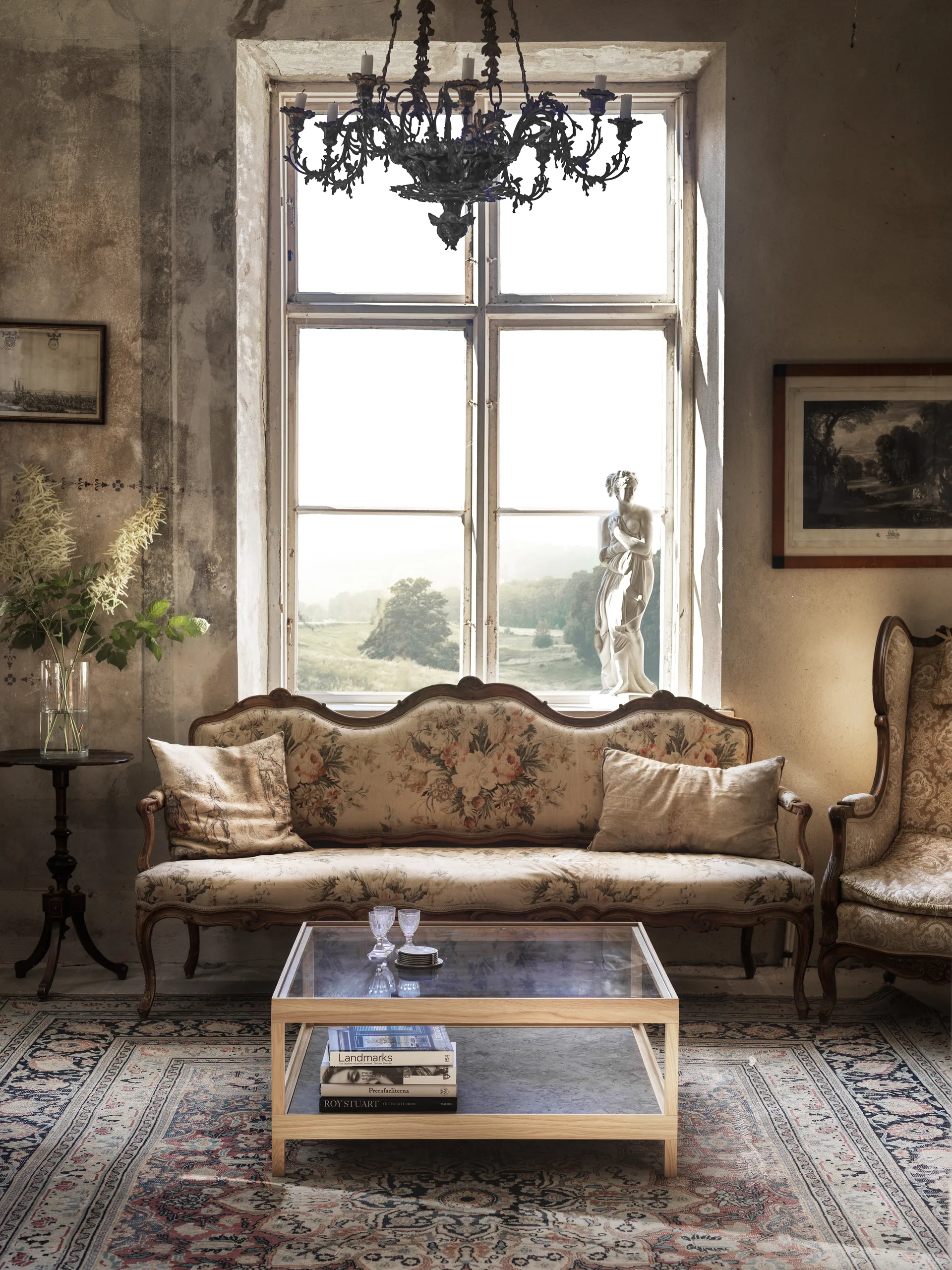 Ima-sohvapöytä 90x90 cm, Vitpigmenttinen mattalakkainen tammi, kalkkikivi Mavis