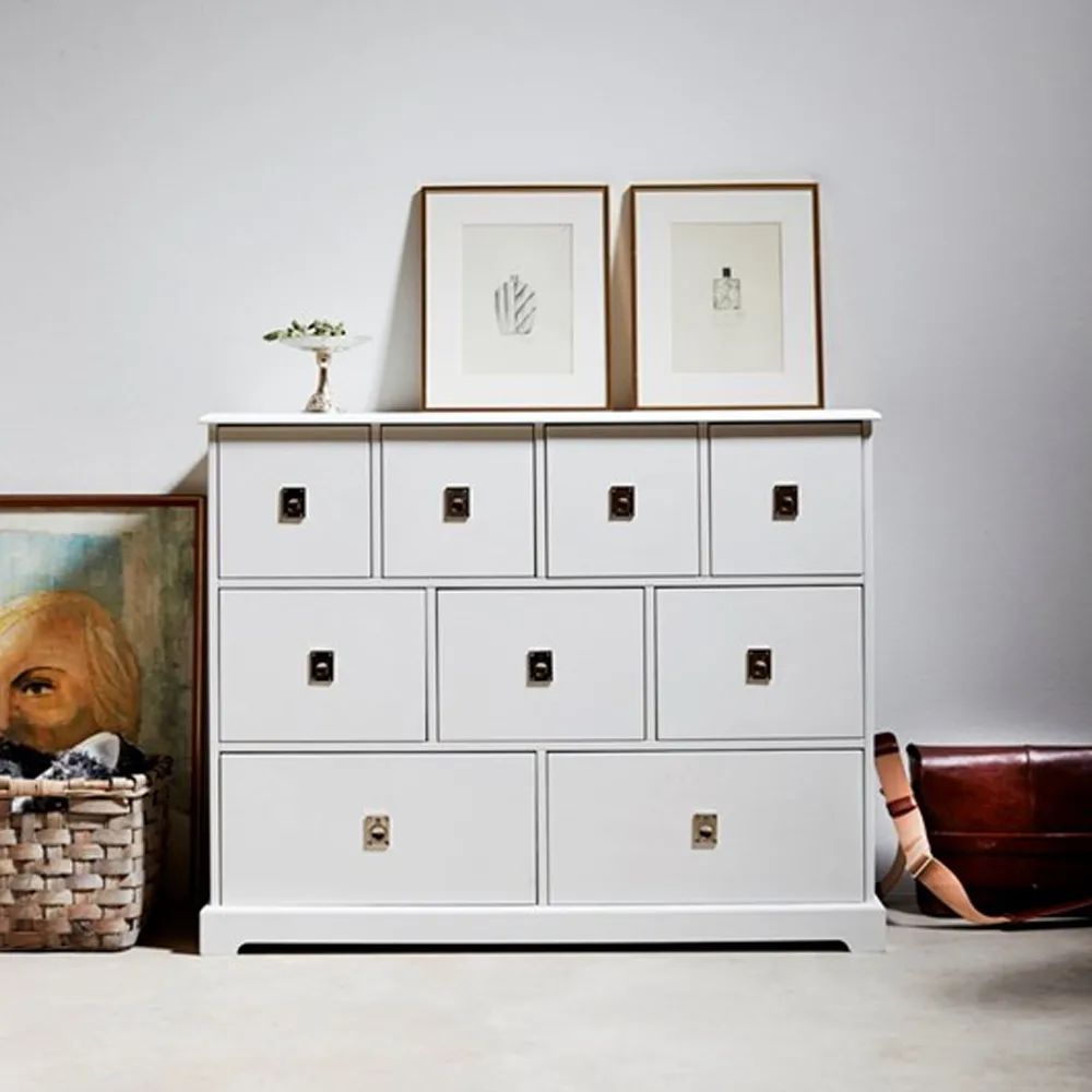 Smögen lipasto, valkoinen, 6 laatikkoa leveä, kromi Mavis