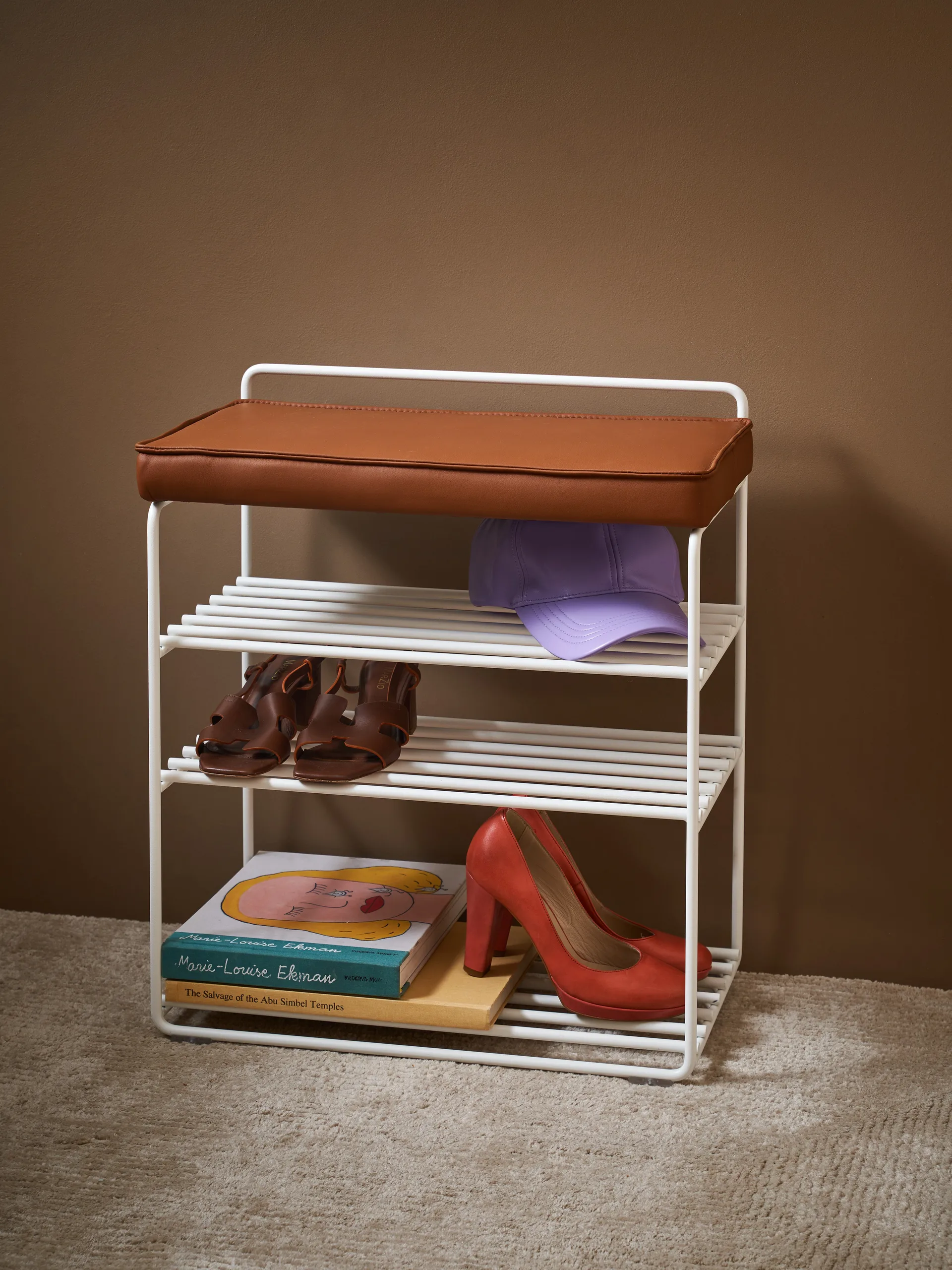 Lower East Seat hylly-rahi 50 x 28 x 58 cm, White-cognac leather Maze