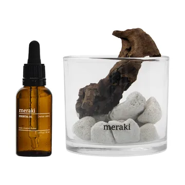 Meraki tuoksunlevitin laavakivi ja puu sis. öljyn - Herbal calm, valkoinen - Meraki