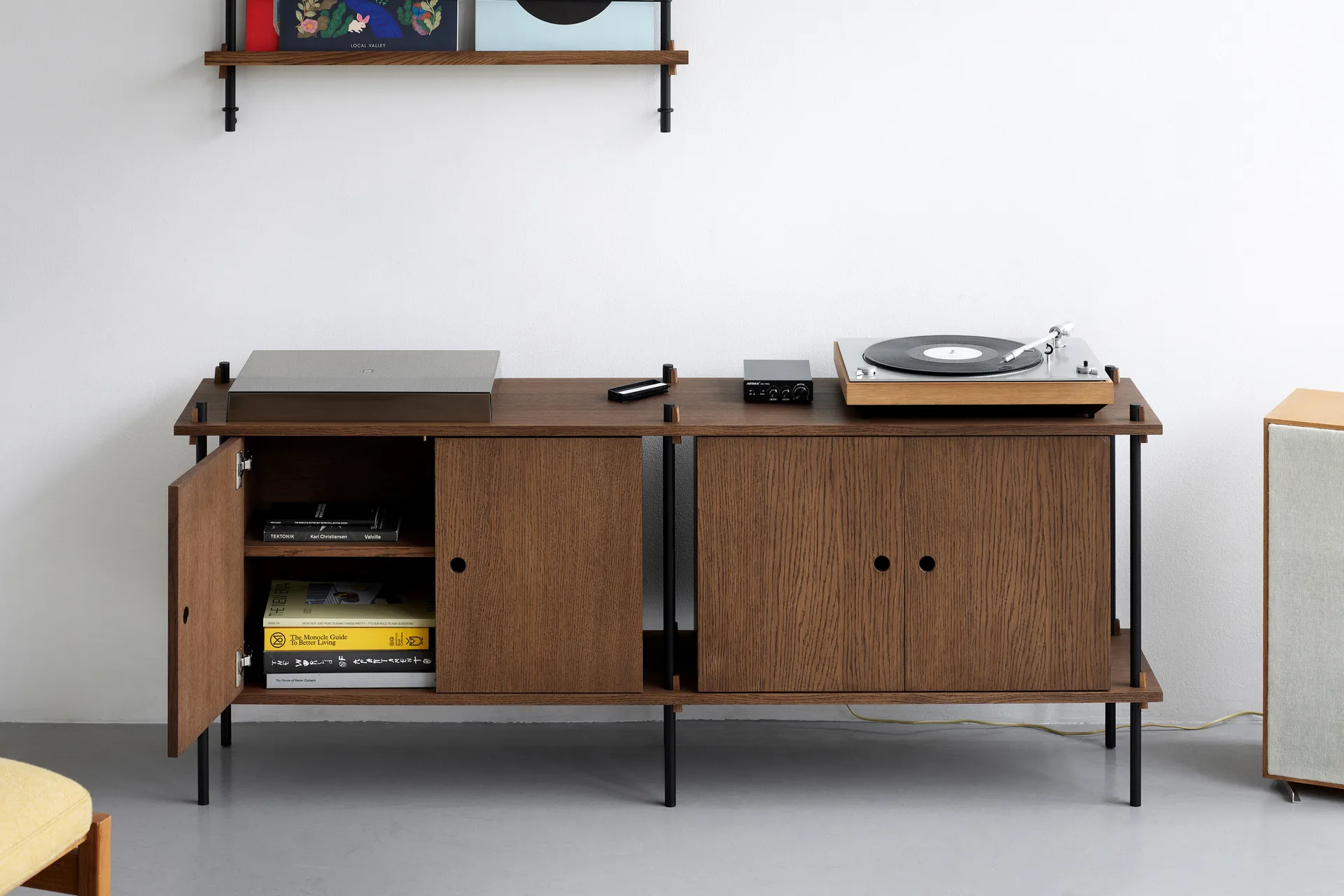 Hyllystö sivupöytä, Savutammi-white, 163×65×35 cm, S.65.2.D MOEBE