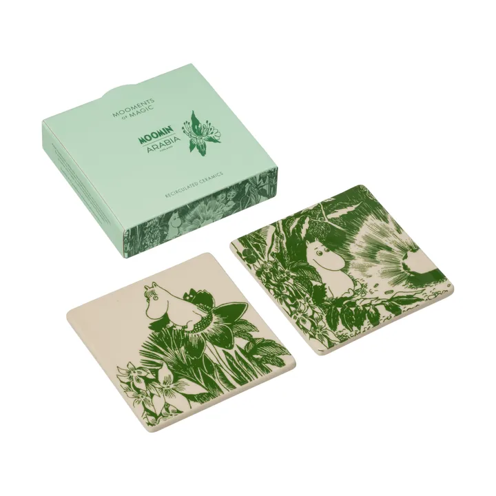 Mystiikan metsä Muumi lasinalunen - Vihreä, 10x10 cm, 2-pack - Moomin Arabia