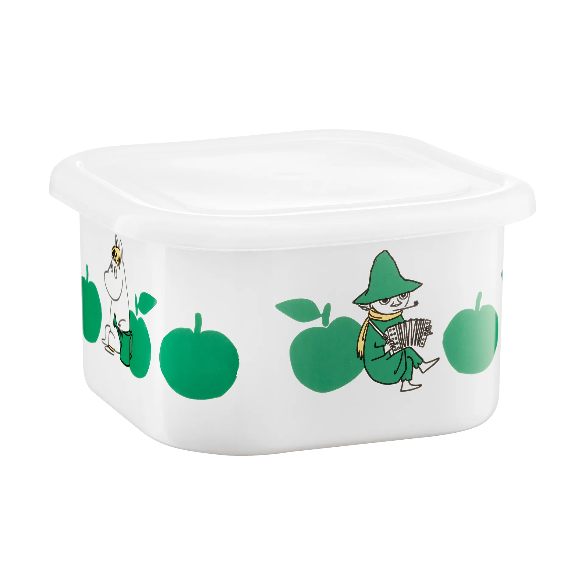 Mumin emalipurkki kannella 1,5 L, Joyfull Apples vihreä Muurla