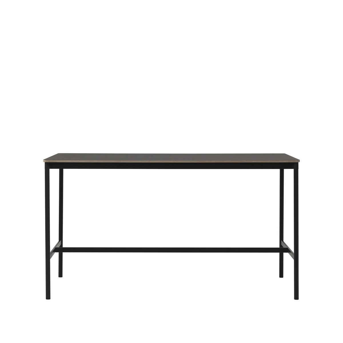 Muuto Base High -baaripöytä Black linoleum, musta runko, vanerireuna, l 85 p 190 k 105