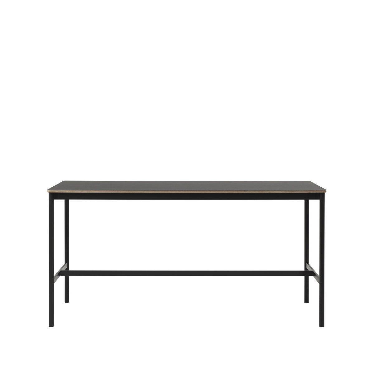 Muuto Base High -baaripöytä Black linoleum, musta runko, vanerireuna, l 85 p 190 k 95