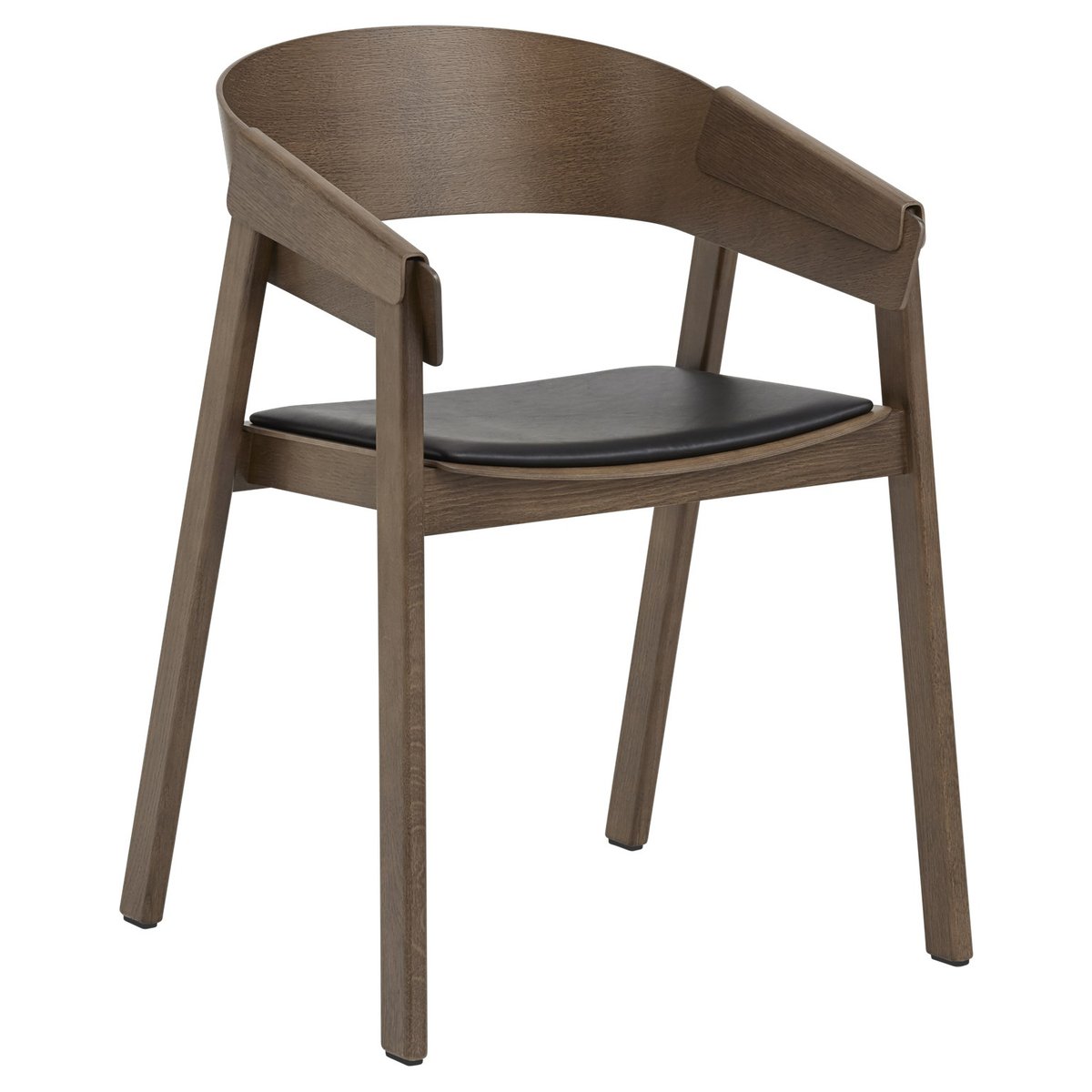 Muuto Cover Armchair -käsinojallinen tuoli nahkaisella istuinosalla Black-stained dark brown