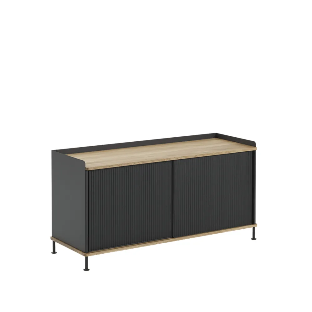 Enfold Low -sivupöytä, Black-Oak-Metal Muuto