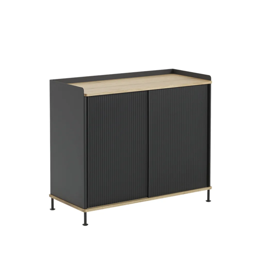 Enfold Tall Sideboard, Black-Oak-Metal Muuto