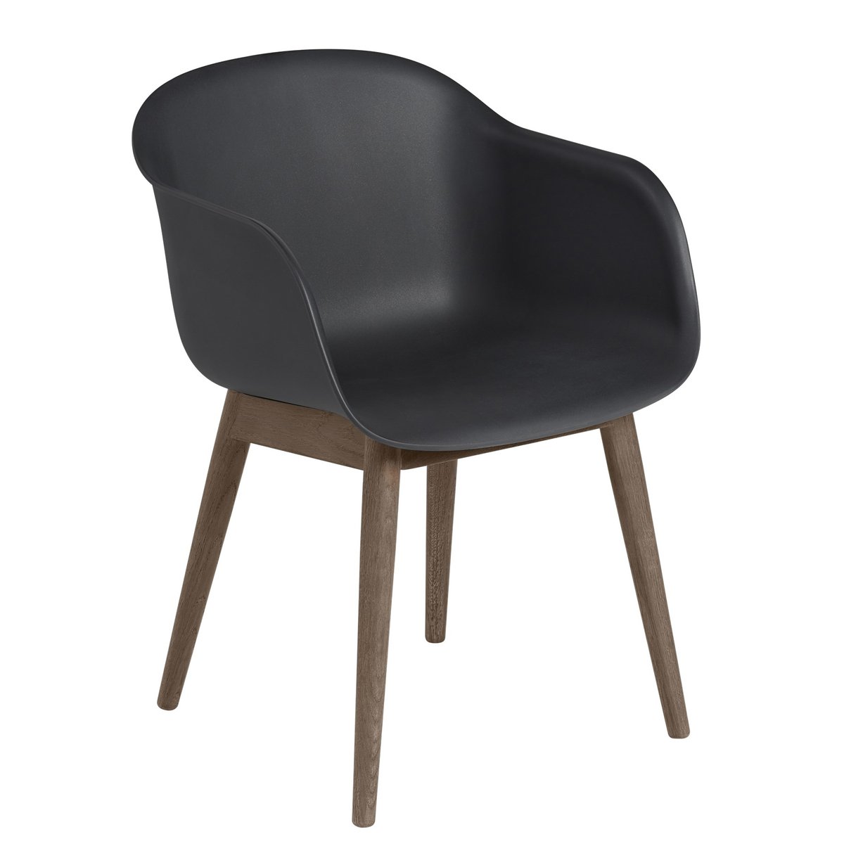 Muuto Fiber Chair tuoli käsinojilla ja puujaloilla Black-Stained dark brown